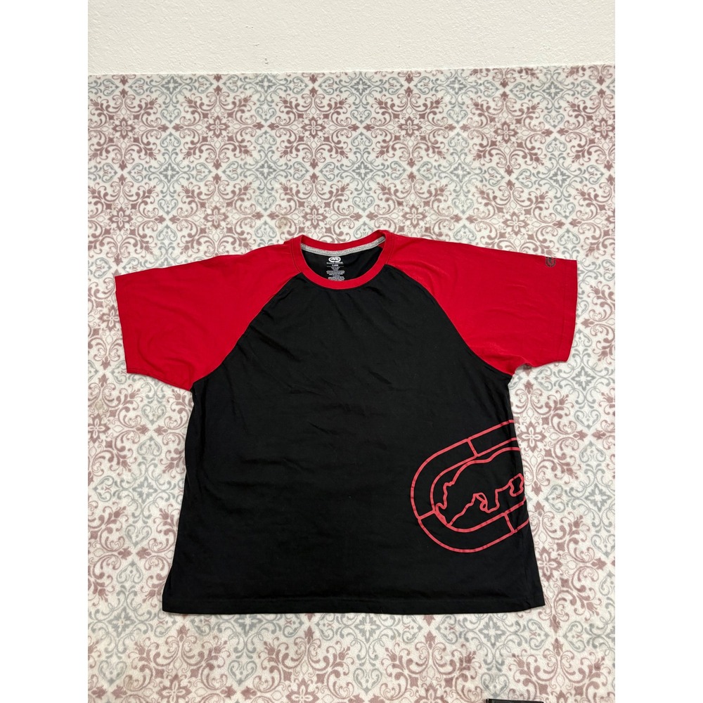 Ecko Unltd Mens XL T-Shirt Black Red Raglan Short Sleeve Rhino Logo Graphic Tee